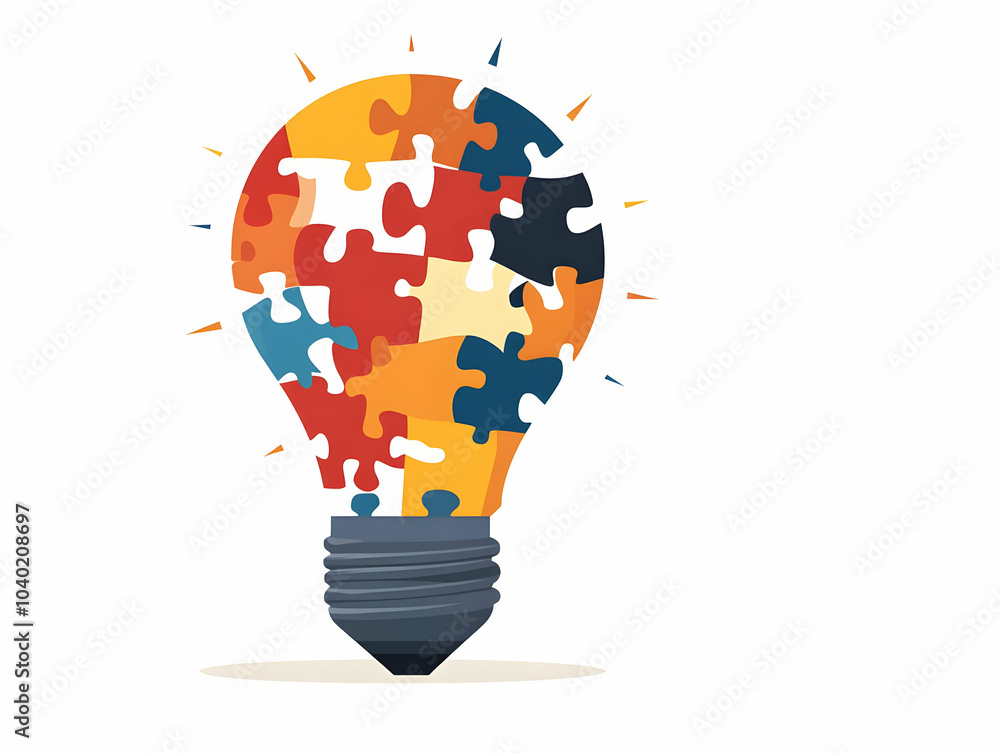 Aufkleber flat lightbulb puzzle concept vector illustration innovative solutions collaborative problem solving
