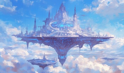 Majestic Floating City in the Sky with Cloudscape