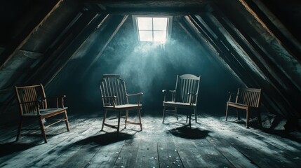 Eerie Attic with Haunted Atmosphere