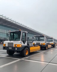 Tow tractor pulling luggage carts at airport apron