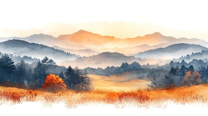 Tranquil Watercolor Landscape of a Serene Valley