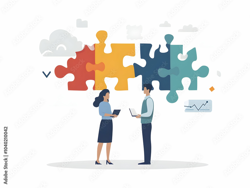 Aufkleber flat floating puzzle pieces connecting concept symbolizing compromise unity community esg growth sim