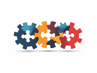 Flat Puzzle Piece Gear Icons Compliance Teamwork Vector Illustration Interlocking Puzzle Piece Gear Integration Business Operations Isolated White Background Infographics Educational Materials