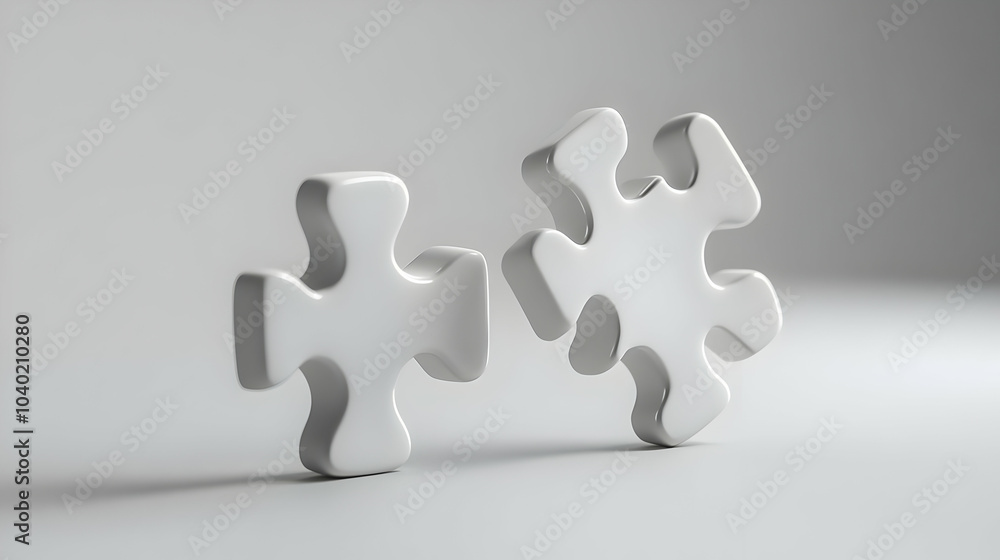 Poster 3d floating puzzle pieces connecting concept, interlocking puzzle symbolizes unity, compromise, comm