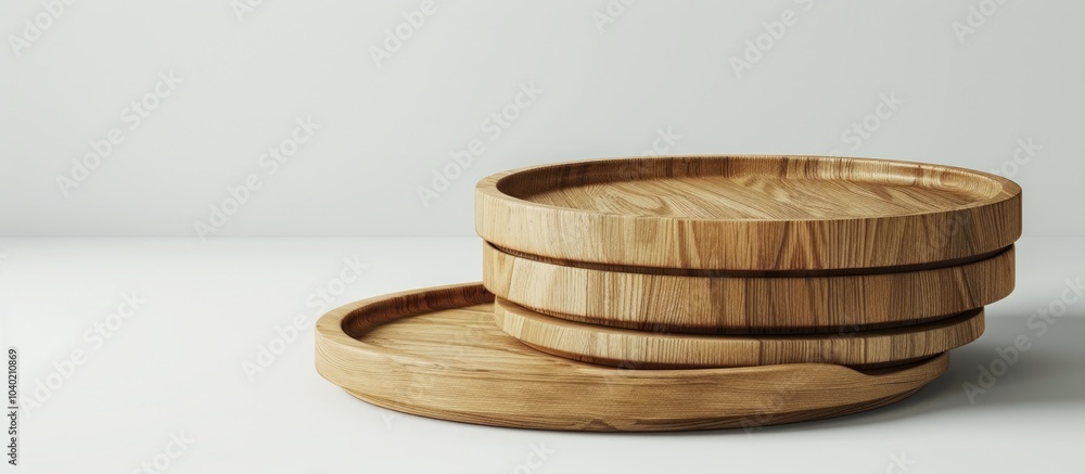 Poster wooden props trays and coasters displayed on a simple white backdrop in a copy space image