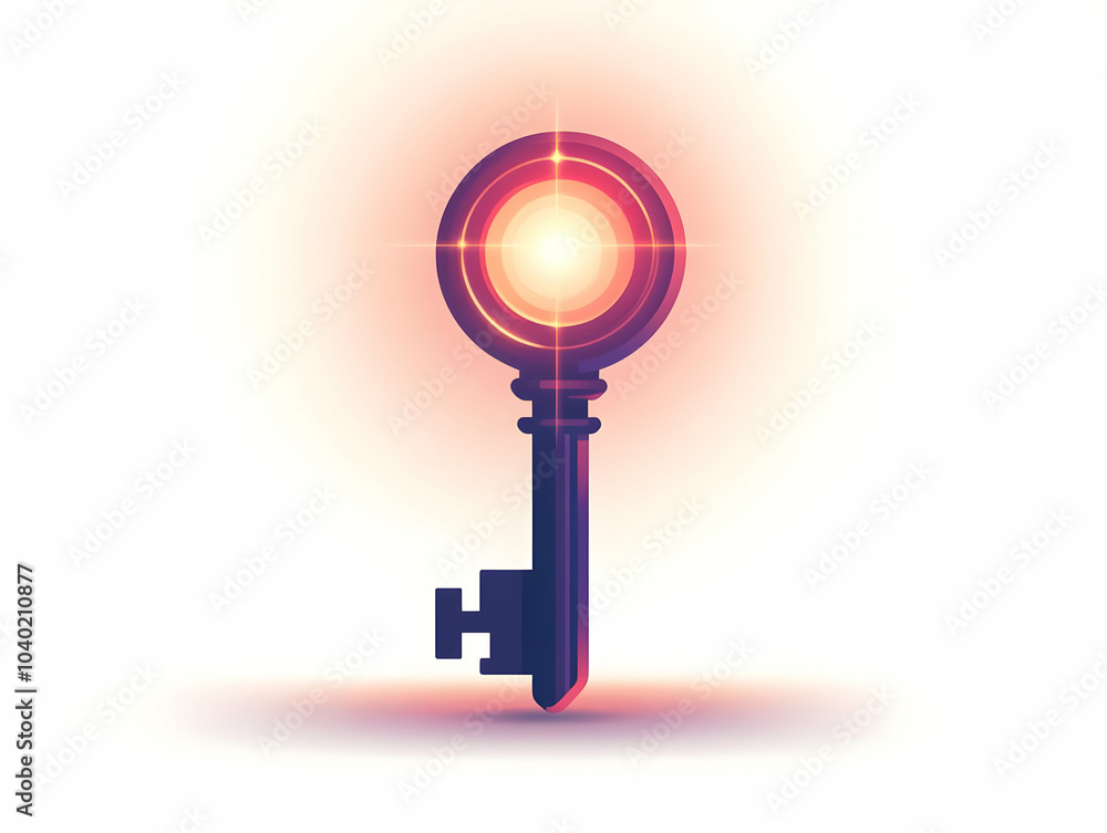 Poster flat glossy background with floating glowing key icon symbolizing leadership and business growth - c