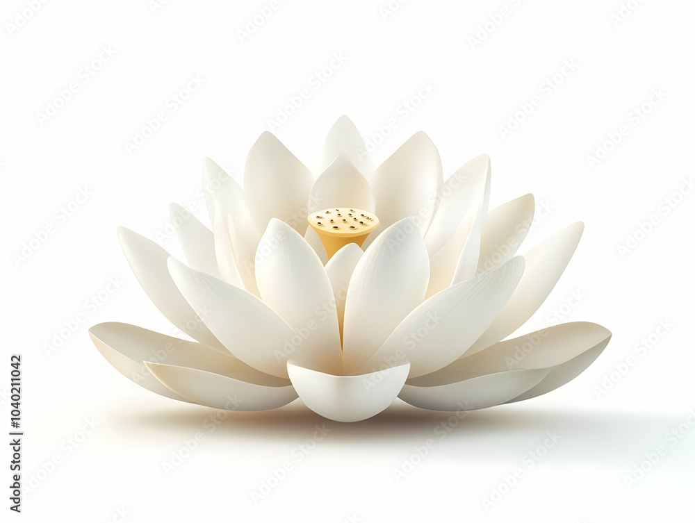 Wall mural Flat Floating White Lotus Flower Design - Close-Up on Delicate Petals, Floating in Mid-Air Against White Background - Symbolizing Mental Clarity - Simple Vector Illustration for Smart Business Use