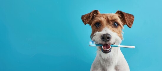 Dental treats and products for dogs to promote good oral health featuring dogs enjoying them with copy space image
