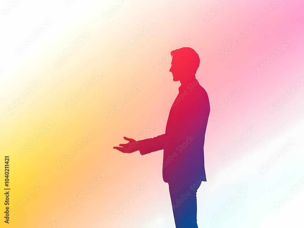 Poster flat plain gradient backdrop handshake silhouette slow zoom out deal making subtle light flares gene