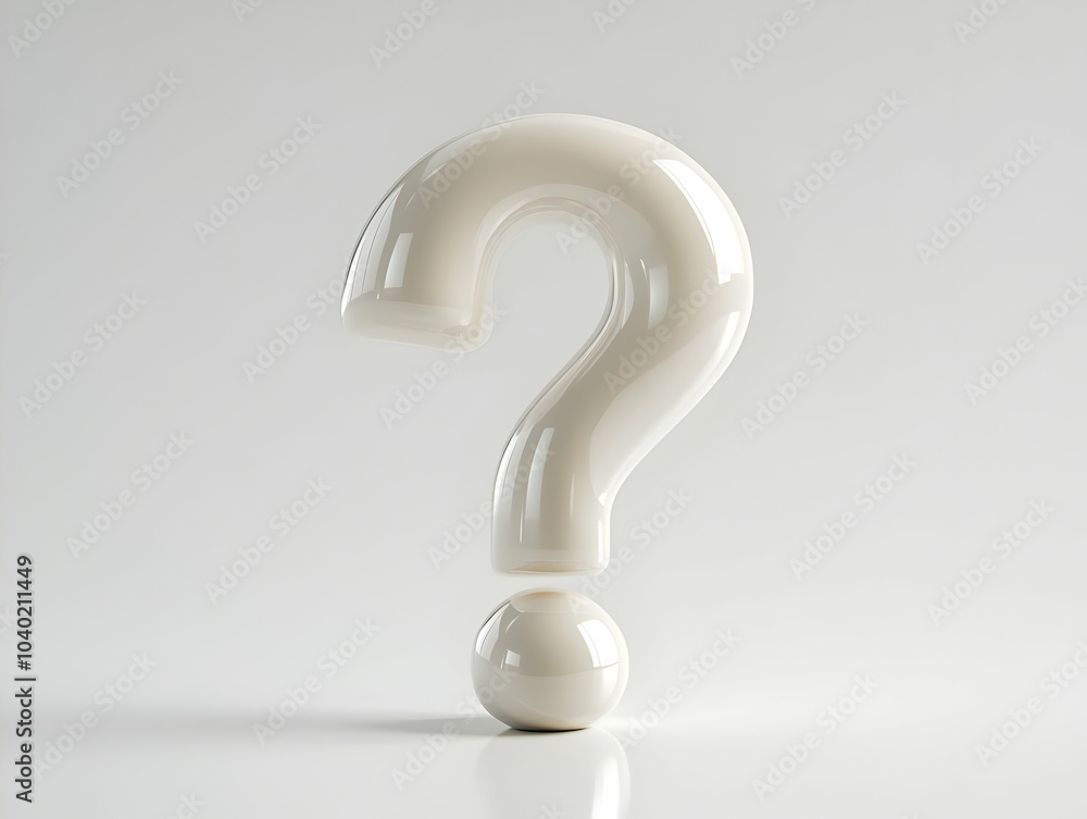 Poster flat glossy white question mark concept - medium shot of reflective surface question mark symbolizin