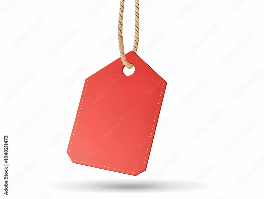 Poster flat flying price tag vector image with string, suspended in air symbolizing offers, white backgroun
