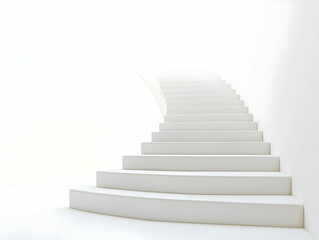 Flat Ascending White Staircase Concept - Wide Shot of White Stairs Ascending into Space, Symbolizing Personal Growth, Progress, Isolated on White Background, Simple Vector Illustration for Smart Busin