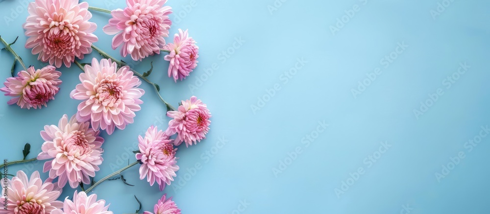 Canvas Prints chrysanthemum flowers crafted into a frame against a serene blue background with copy space image