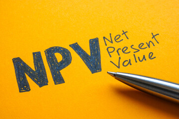 Close-up of the NPV net present value. Represents financial analysis.