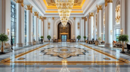 Obraz premium Elegant Lobby with Marble Floors and Chandelier