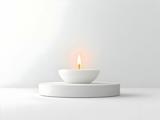 Flat Candle Flame Outline Podium Concept - Wide Shot of Podium with Simple White Candle Flames, Inner Light Suggesting Hope & Clarity for Janeiro Branco, Minimalist Design & Mindfulness Practice Space