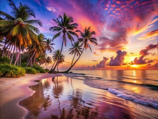 Fototapeta premium Relaxing Beach Holiday Landscape with Crystal Clear Waters and Vibrant Sunsets