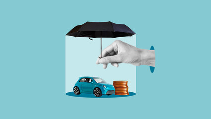 Auto insurance policy and Car reinsurance. Vehicle protection, transport security, and assurance...