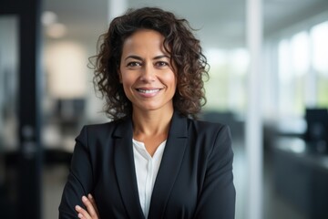 Fototapeta premium Latin professional middle aged business woman standing portrait smiling.