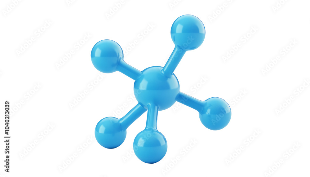 Poster blue molecule structure 3d render icon isolated on transparent background cutout