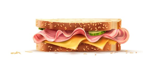 A flawlessly prepared sandwich with ham and cheese beautifully presented against a copy space image