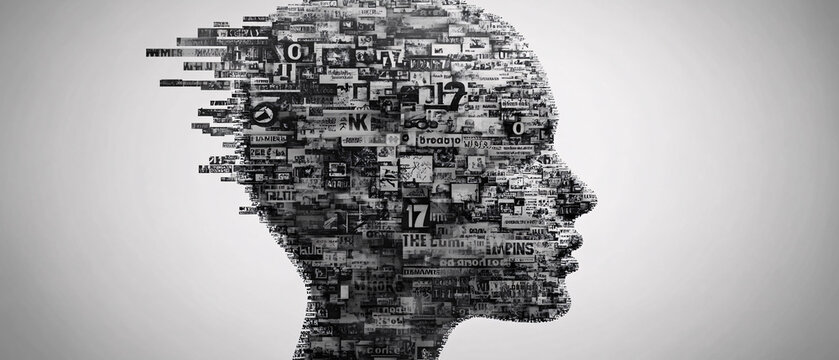 Abstract Portrait of a Person Made from Newspaper Text