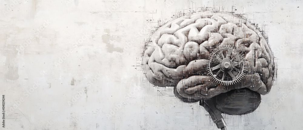 Aufkleber abstract digital brain with gears conceptual artwork of intelligence and technology, abstract digita