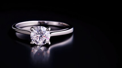 Exquisite Large Solitaire Diamond Ring on Black Background