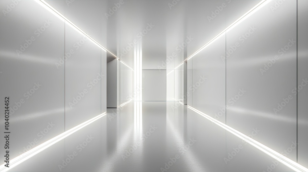 Poster clean modern hallway with abstract lighting and ample space for copy