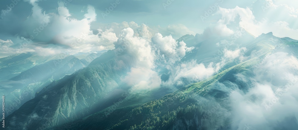 Poster clouds cascading gracefully over the ridgeline creating a serene copy space image
