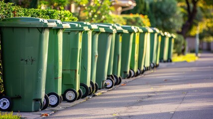 Green Bins in a Row on a Sidewalk