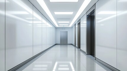 Clean modern hallway with abstract lighting and ample space for copy