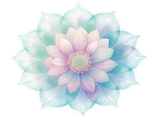 Watercolor Flower Illustration With Blue And Pink Petals, Cut Out.