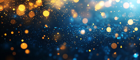 Abstract Blue and Gold Bokeh Background with Sparkling Glitter
