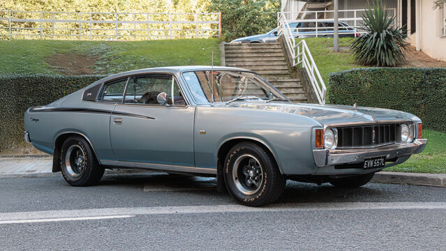 Urnieta, Spain-October 5, 2024: 1973 Chrysler VJ Valiant Charger 770 on the city streets
