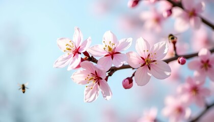 Naklejka premium Blooming beauty buzzing bee a moment frozen in time