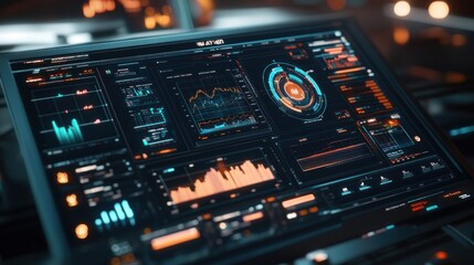 Obraz premium Virtual dashboard showcasing advanced technology, real-time data, and financial indicators
