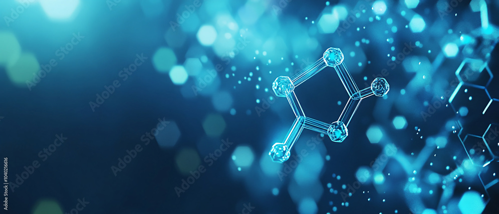 Poster abstract blue molecular structure with bokeh background for science and technology concepts, abstrac