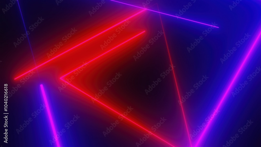 Poster neon tunnel with triangles shapes. computer generated 3d render