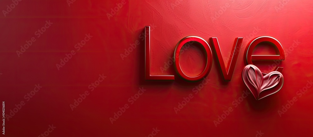 Poster stylized love text on a vibrant red background with a space reserved for additional images