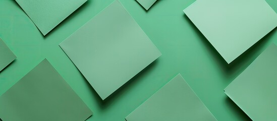 Obraz premium Minimal mood board mockup featuring green textured paper notes on a green background creating a calming aesthetic with copy space image