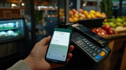 Virtual wallet payment confirmation, with a phone displaying a digital receipt