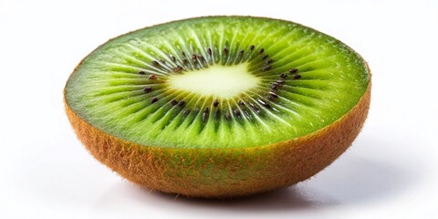 Fototapeta premium Ripe Kiwi on White Background - Top View, Realistic Tilt-Shift Photography for Fresh Fruit Lovers