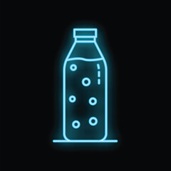 Blue neon bottle with bubbles shining on black background, ideal for bar and restaurant themes