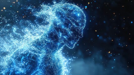 Glowing Abstract Figure Formed from Particles