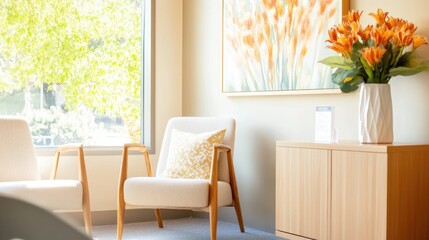 Calm Waiting Room in a Mental Health Clinic