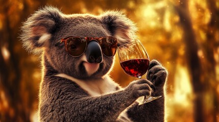 Koala Wearing Sunglasses Holding Wine Glass for Fun Celebration