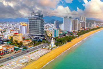 Beach overlooking aerial view city skyscrapers on the coast of April 2nd Square Agarwood Tower Nha...