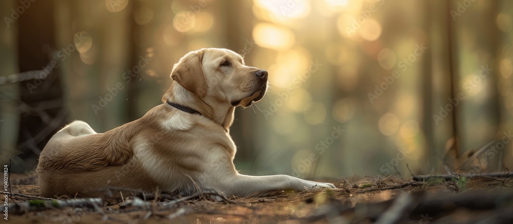 Aufkleber a gorgeous labrador dog resting on the forest floor creating a serene scene for the copy space image