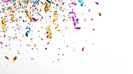 Banner with Colorful Confetti on White Background for Celebration